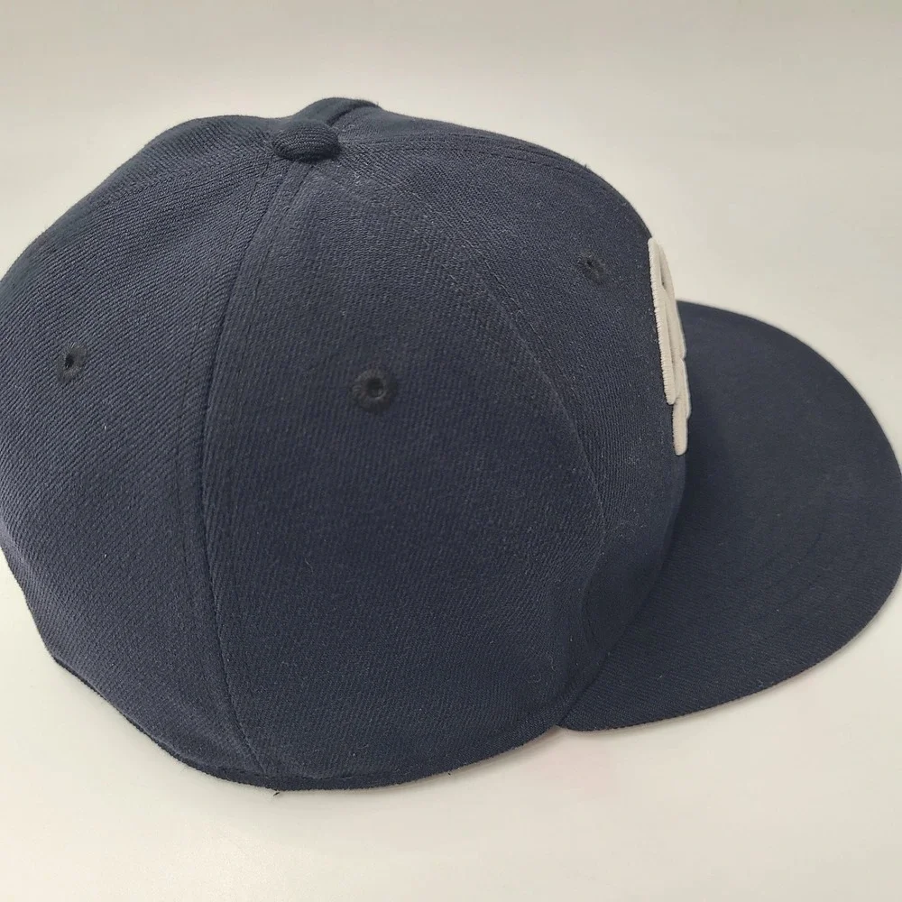 Baseballism Hat Fitted 7 1/4 59Fifty New Era Blue White Rally Cap Script Logo‎